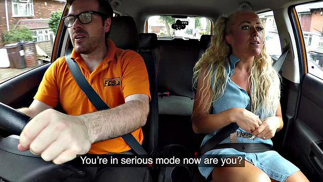 Blonde with glasses gives sloppy titjob in car reverse cowgirl and handjob