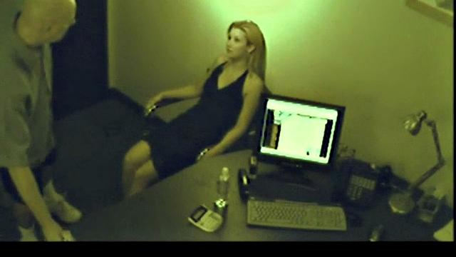 Dirty office footjob slut jerking off dick