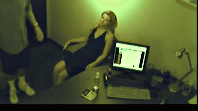 Dirty office footjob slut jerking off dick