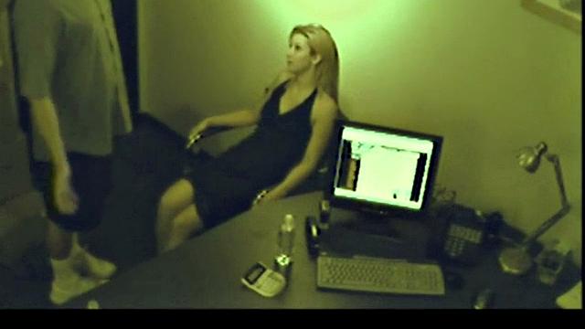 Dirty office footjob slut jerking off dick