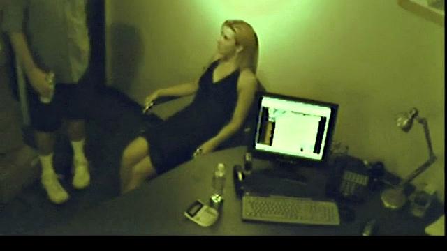 Dirty office footjob slut jerking off dick