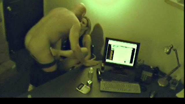 Dirty office footjob slut jerking off dick