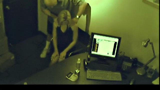 Dirty office footjob slut jerking off dick