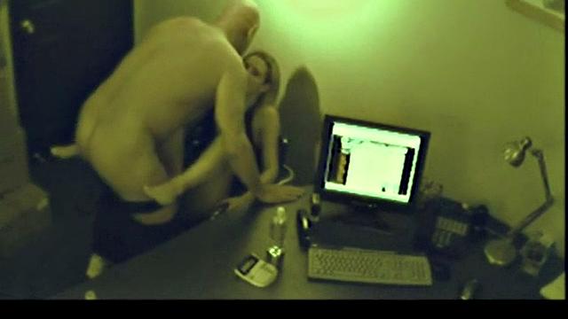 Dirty office footjob slut jerking off dick