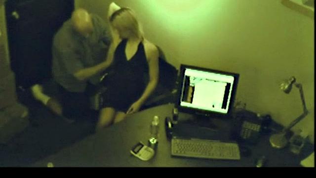 Dirty office footjob slut jerking off dick