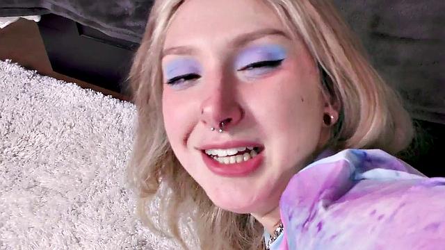 Watch this pierced hottie deepthroat before taking a hard pounding in POV