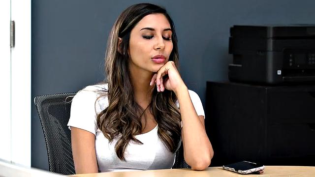 Ebony babe seduces white lesbian in meeting room