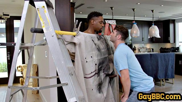 Ripped ebony stud ridden by white guy