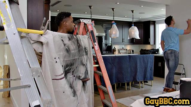 Ripped ebony stud ridden by white guy