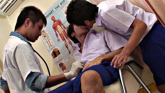 Skinny Asian twink banged by doctors