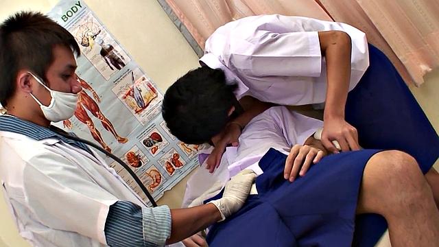 Skinny Asian twink banged by doctors