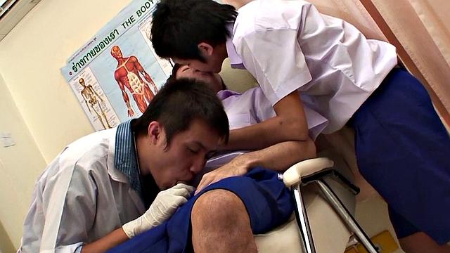 Skinny Asian twink banged by doctors