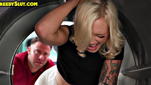 Inked MILF stuck and doggystyled after cock sucking