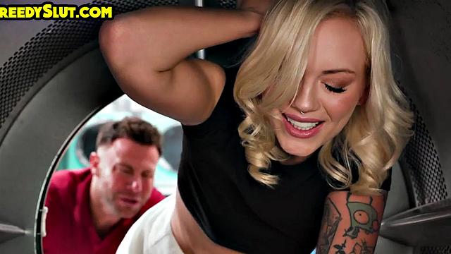 Inked MILF stuck and doggystyled after cock sucking