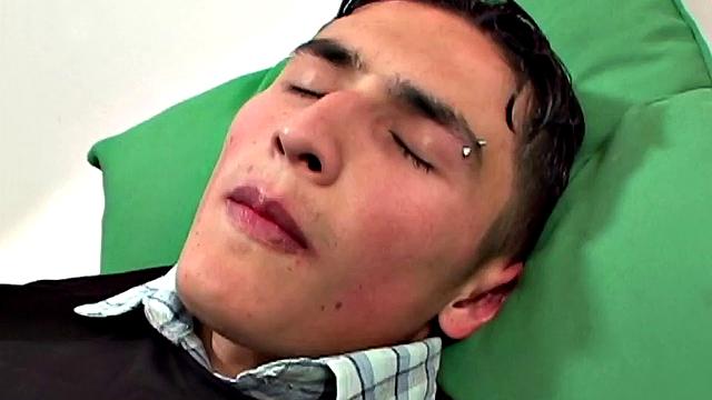 We find Latin boy stretched out on his bed, with the urge to jerk off. He strips to his underwear, pulls out his uncut cock and starts playing with it. Once he's got himself hard, gets naked and starts fingering his ass.