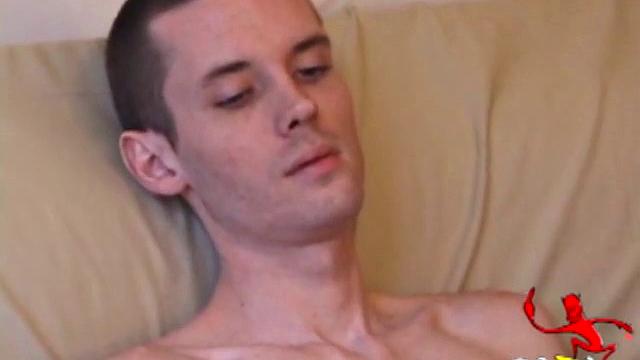 When his cock is hard enough, Logan unzips and out pops his huge boner. He gives it a serious stroking, edging himself a few times. When it's finally time to release, he explodes a massive cum load onto his face and chest.