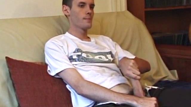 When his cock is hard enough, Logan unzips and out pops his huge boner. He gives it a serious stroking, edging himself a few times. When it's finally time to release, he explodes a massive cum load onto his face and chest.