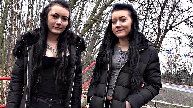 A Czech brunette take two cocks at once & get a hot cumshot on her tattooed body