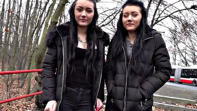 A Czech brunette take two cocks at once & get a hot cumshot on her tattooed body