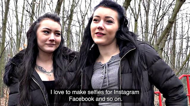 A Czech brunette take two cocks at once & get a hot cumshot on her tattooed body