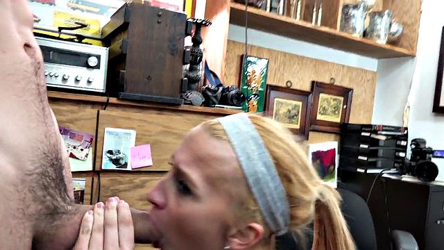 Pawnshop 21yo customer sucks dick in meeting room