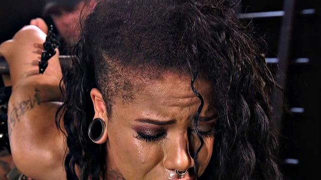 Pussytoyed Ebony sub squirts and gets slapped in BDSM tutorial