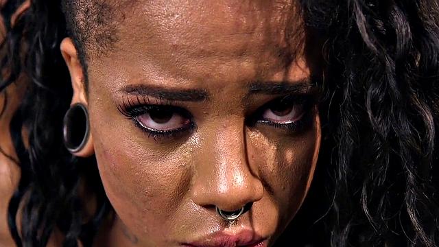 Pussytoyed Ebony sub squirts and gets slapped in BDSM tutorial