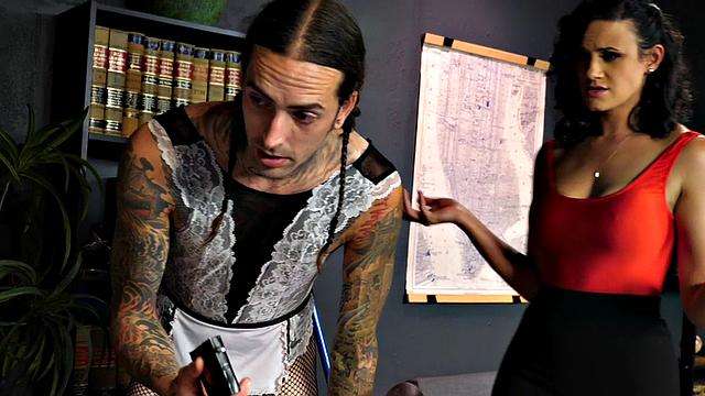 Mesmerized Bi MILF in office 3some with crossdresser