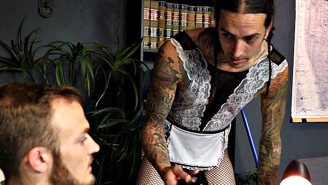 Mesmerized Bi MILF in office 3some with crossdresser