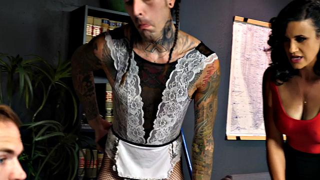 Mesmerized Bi MILF in office 3some with crossdresser