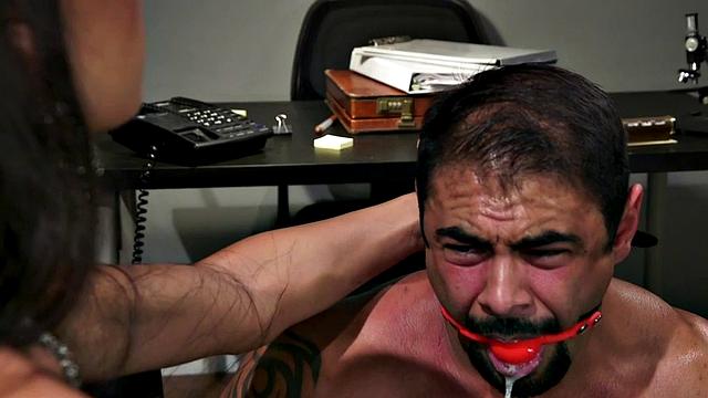 Helpless guy gets his ass pounded by a big-titted Asian babe in stockings