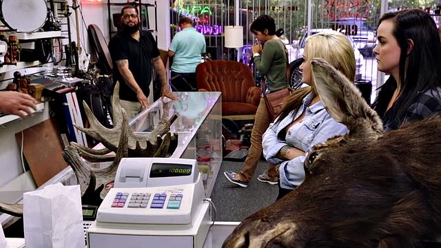 Pawnshop babes facial in BJ POV 3some after oral