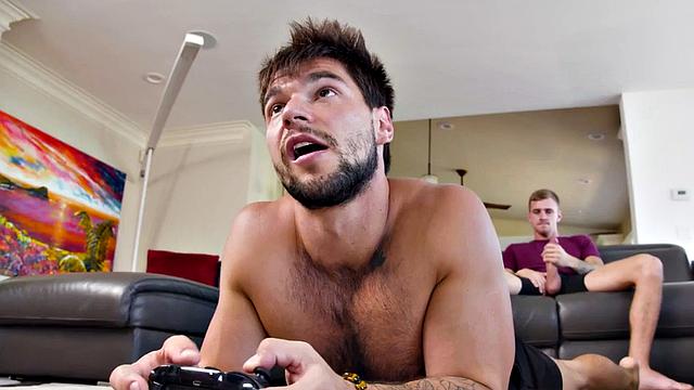 Inked jock barebacks stepbro before riding him