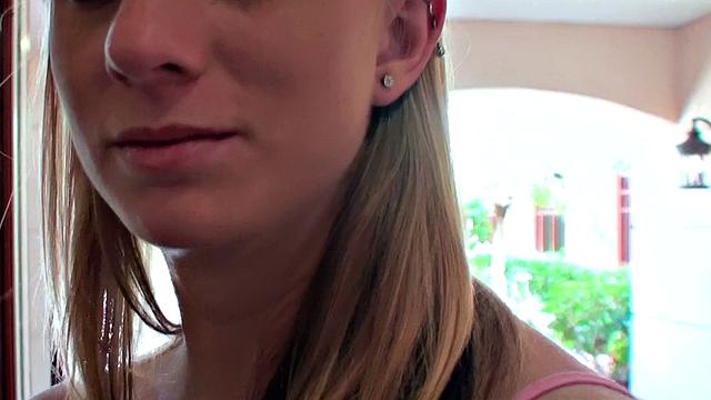 Blonde hottie with small tits and natural tits rides a hard cock in the indoors