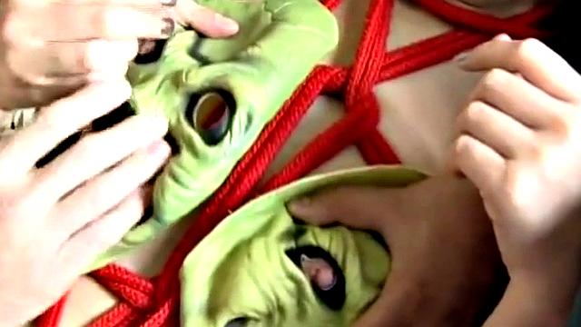 Bondage babe dominated by man