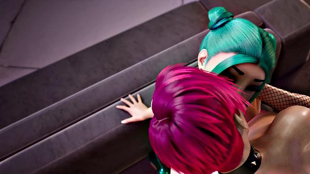 Futa3dX - Green Haired Babe Gets Fucked By Punk Girl And Futa Babe