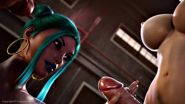 Futa3dX - Green Haired Babe Gets Fucked By Punk Girl And Futa Babe