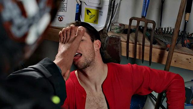 Foot fetish bottom barebacked by muscled and tattooed hunk