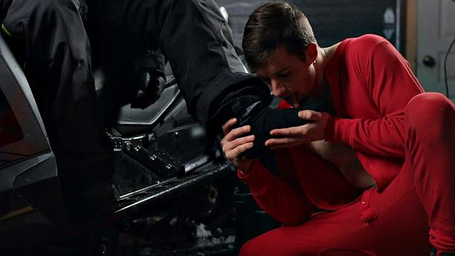 Foot fetish bottom barebacked by muscled and tattooed hunk