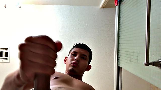 We find slim and smooth Roman already naked in the bath room, as he's busy fingering himself and working up a stiff one. We enjoy a lot of close-ups of this sexy young man, as he works his hole and stiff dick for the camera.