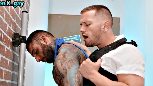 Toilet gay man fucks gloryhole after deep sucking