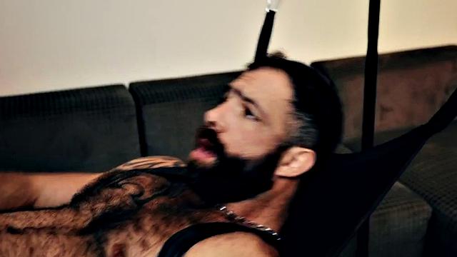 Hairy hunk barebacked by muscled BF after rimming