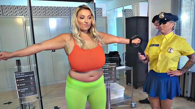 Lez tattooed busty MILF squirts from vibrator