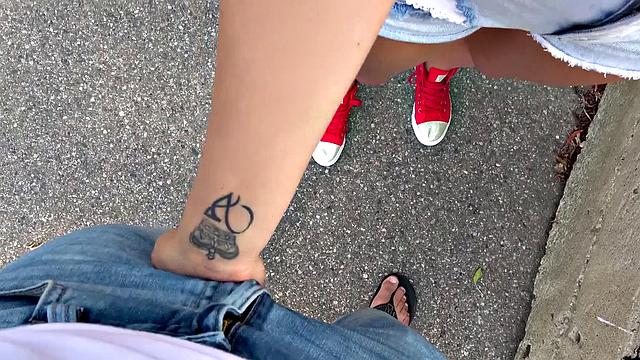 Big tits blowjob in public