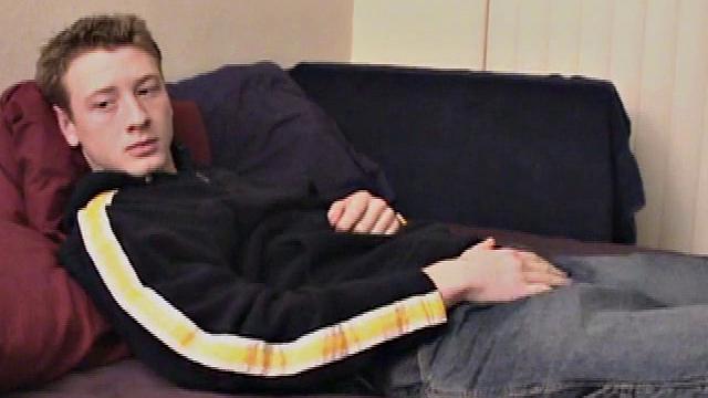 Corbin works up a boner by rubbing himself inside and outside his pants. Then he pulls it out and his 7-inch snaps back audibly on his tight abs.