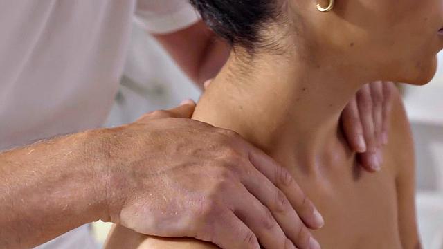 Oiled perky boobs bae fucked after massage by her BF