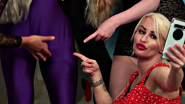 CFNM horny babe seduces masked fucker with handjob