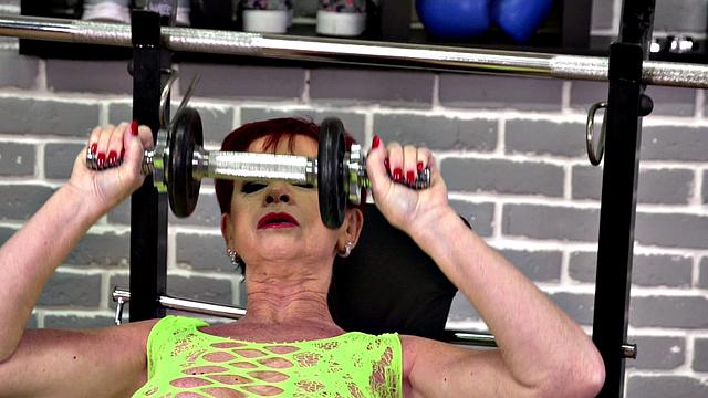 A granny and exercise ball