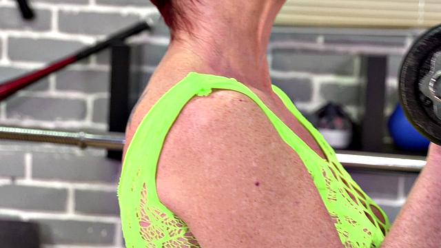 A granny and exercise ball