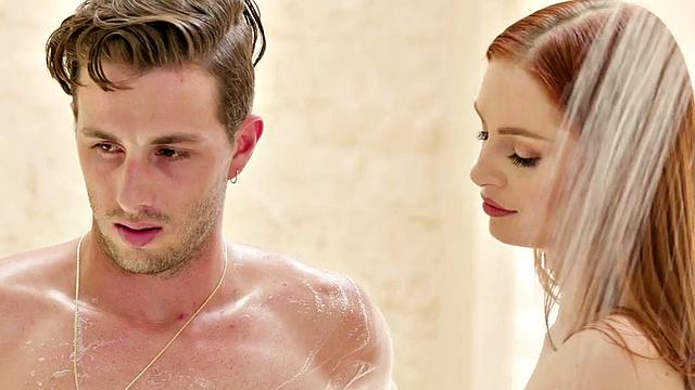 Redhead stepsister gives oiled massage to stepbrother